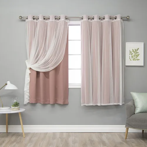Miniatura 30 de Best Home Fashion Mix and Match - Juego de 4 cortinas de tul transparente y opacas, con ojales de acero inoxidable y níquel Rosa empolvado