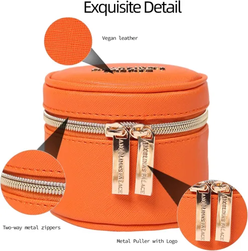 Miniatura 2 de Angelina's Palace Estuche organizador de joyas redondo, bolsa de viaje, regalos de dama de honor, caja de cuero vegano para collar, aretes, pulsera