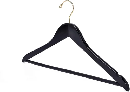 Miniatura 6 de Perchas de madera negras de calidad, juego de 30 perchas ligeramente curvadas, perchas de madera maciza con elegantes ganchos cromados, perchas