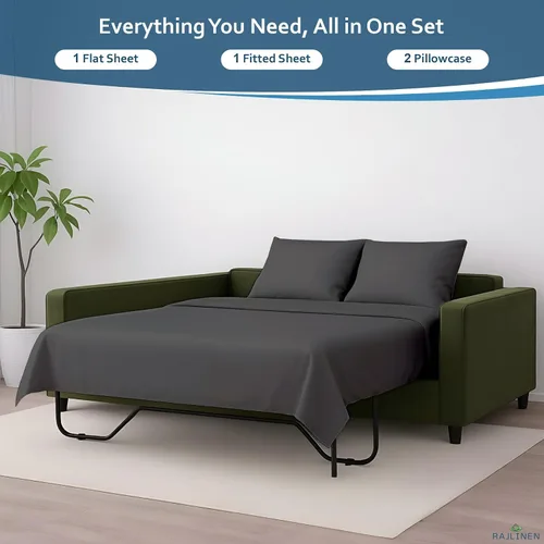 Miniatura 5 de Rajlinen Juego de sábanas para sofá cama tamaño matrimonial de 52 x 72 pulgadas, color gris oscuro, sábanas para sofá, cama, 100% algodón egipcio