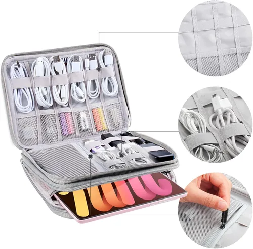 Miniatura 5 de Organizador de artículos electrónicos, estuche de viaje, organizador de cables, accesorios de viaje, esenciales para mujeres y hombres, bolsa