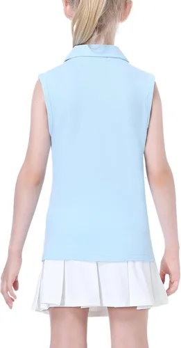 Miniatura 5 de EXARUS Camisetas polo de golf para niñas, sin mangas, cuello en V, tenis, atléticas, para ejercicio escolar de 5 a 12 años