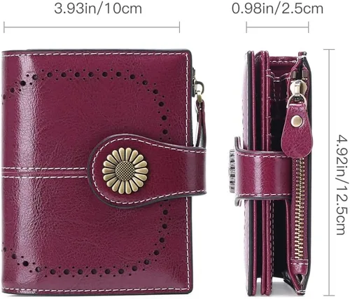 Miniatura 24 de SENDEFN - Billetera pequeña de piel auténtica para mujer, diseño plegable con ventana para tarjeta de identificación