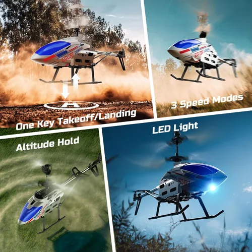 Miniatura 5 de DEERC Helicóptero de Control Remoto, Helicópteros RC de 3.5 Canales con Retención de Altitud y Giroscopio para Principiantes, 2 Carcasas, Luz LED