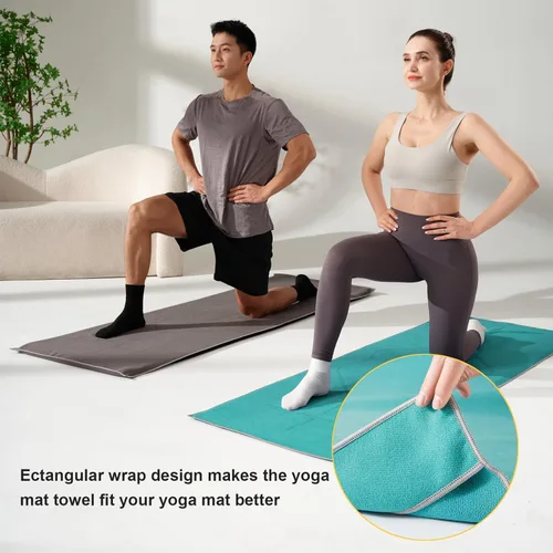 Miniatura 4 de Toalla para esterilla de yoga con líneas de alineación, 72 x 24 pulgadas, cubierta antideslizante para yoga, pilates, ejercicio, fitness, con bolsa