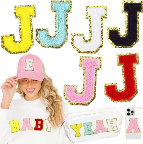 Miniatura 24 de 104 Piezas de Letras Grandes de 3 Pulgadas de Chenilla Blancas de la A-Z, Letras Termoadhesivas para Tela y Ropa, Bordado de Brillantina para 104