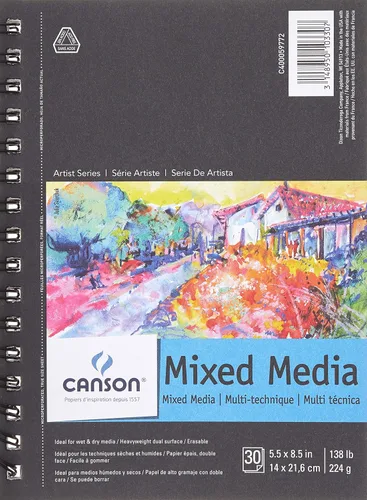 Canson Artist Series - Papel de medios mixtos, bloc de alambre, 5.5 x 8.5 pulgadas, 30 hojas (138 libras/7.90 oz), papel de artista para adultos y