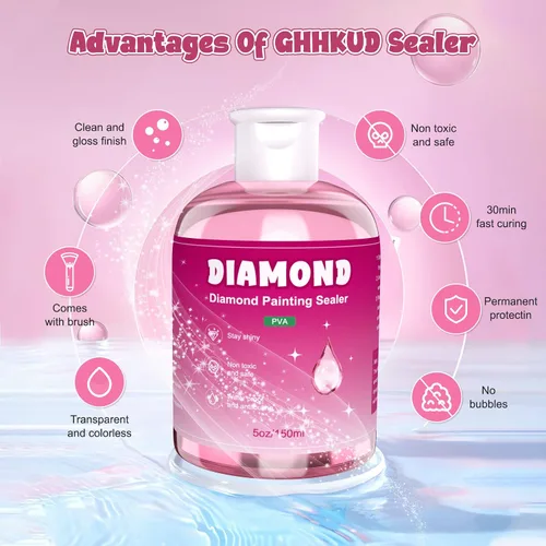 Miniatura 2 de GHHKUD Sellador de pintura de diamantes de 5.1 fl oz con pinceles, pegamento sellador de arte de diamantes DIY, aplicador de accesorios de pintura