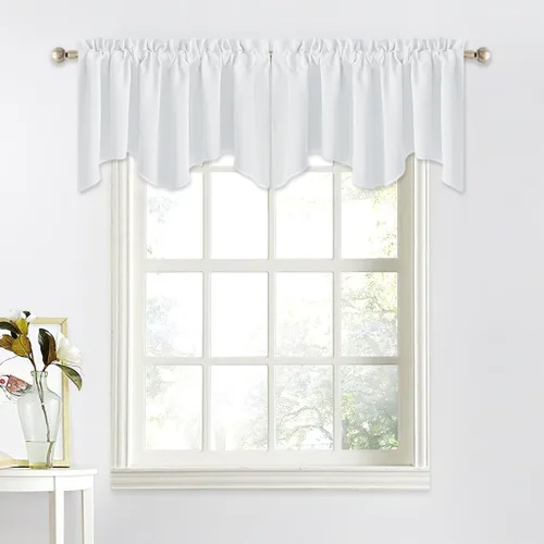 Miniatura 20 de NICETOWN Cenefa de ventana para dormitorio, ahorro de energía, bolsillo para barra, cenefa festoneada corta para ventana pequeña para lavandería