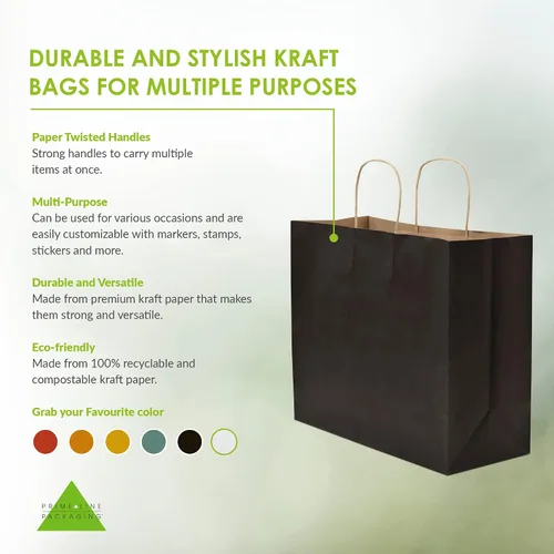 Miniatura 2 de Prime Line Packaging Bolsas de papel negras, bolsas de regalo grandes con asas, bolsas de papel kraft para minoristas, boutique, compras, a granel