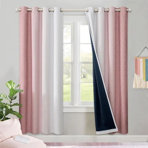 Miniatura 16 de Cortinas Ombre 100% Opacas de 63 Pulgadas de Largo 2 Paneles para Dormitorio Azul Blanco Patrón Degradado Oscurecimiento de Habitación Aislamiento