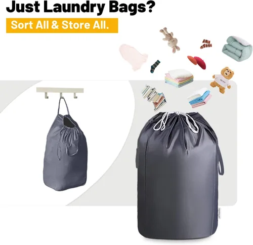 Miniatura 4 de MCleanPin Bolsas de lavandería lavables de 140 litros con asas, almacenamiento de ropa sucia para dormitorio universitario o viajes, forro de Gris