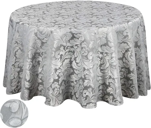 Miniatura 9 de Tektrum Mantel redondo de damasco jacquard de 90 pulgadas, resistente al agua, a prueba de derrames, resistente a las manchas, sin arrugas, ideal