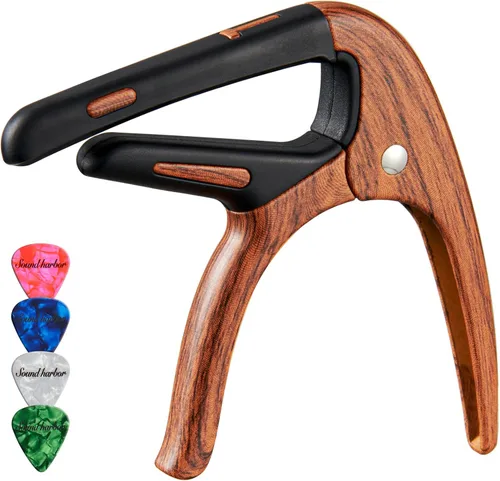Miniatura 11 de Cejilla de guitarra, cejilla negra, soporte para púas en la cejilla para guitarra acústica y eléctrica, ukulele, mandolina, banjo (negro)
