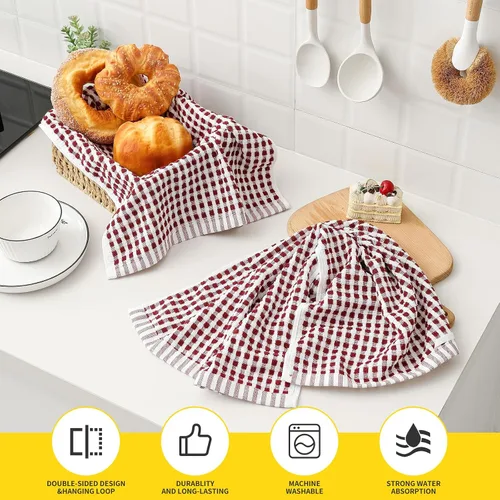 Miniatura 4 de SALAS Paños de cocina de algodón para secar platos de cocina, toallas de cocina de rizo celosía, paños absorbentes con lazo para colgar, 16 x 26