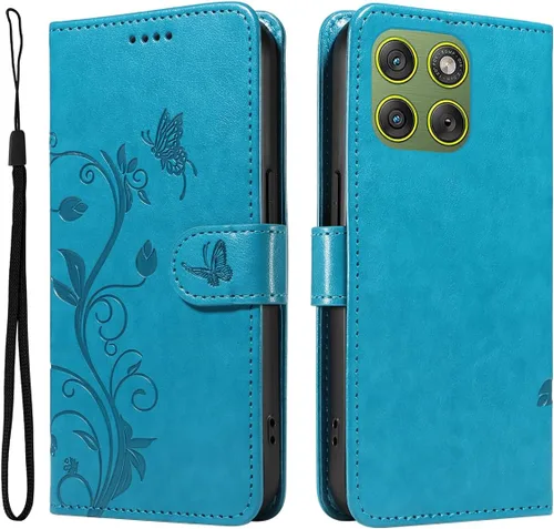 Miniatura 65 de Funda para Motorola Moto E22/E22i, piel sintética, con tarjetero y correa para la muñeca, a prueba de golpes, funda magnética para Motorola Moto Rojo