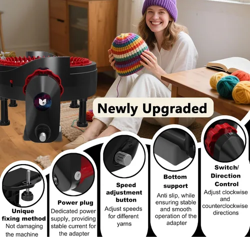 Miniatura 4 de Adaptador eléctrico para máquina de tejer Addi 46, adaptador automático para máquina de ganchillo, accesorios para máquina de tejer, negro