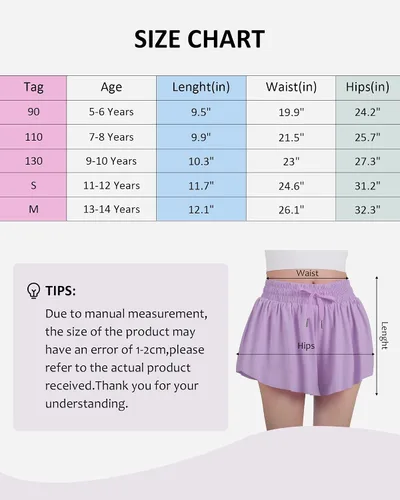 Miniatura 6 de HASMES Pantalones cortos de mariposa para niñas, pantalones cortos deportivos fluidos con bolsillos interiores para correr, bailar, animar, 5-14 años