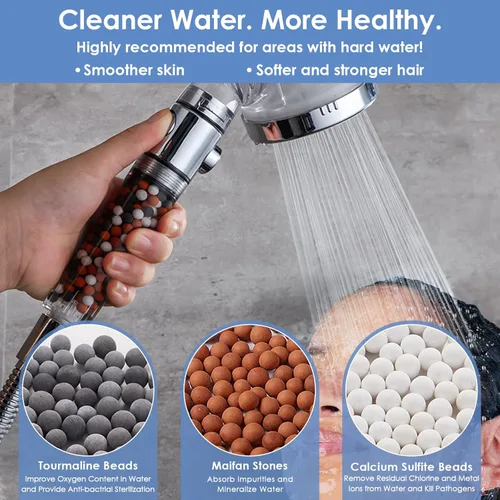 Miniatura 2 de Vacto Cabezal de ducha de mano de alta presión con filtro, kits de cabezal de ducha con manguera y soporte, suavizador de agua dura purificador