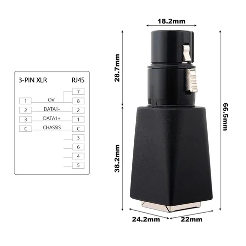Miniatura 5 de Convertidor adaptador DMX hembra de 3 pines XLR a RJ45 Ethernet, conector de red DMX a Cat5 para controlador DMX serie 2