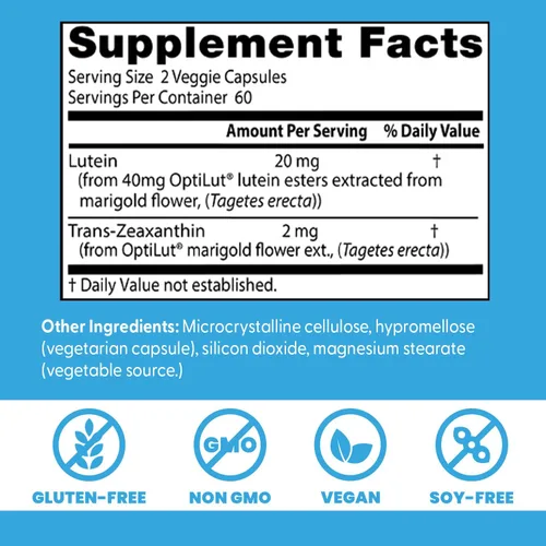 Miniatura 3 de Doctor 's Best 20 mg Lutein ésteres Cápsulas vegetarianas, 120 unidades, DRB-00143, 1, 1