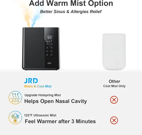 Miniatura 2 de JRD Humidificadores de niebla cálida y fría para dormitorio, 5 L, humidificador de aire ultrasónico silencioso, alivio rápido de los síntomas