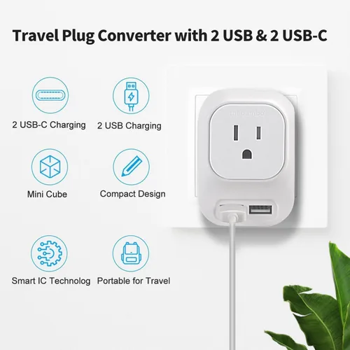 Miniatura 4 de Mapambo Convertidor de voltaje de 220 V a 110 V de EE. UU. a Europa con 2 puertos USB, 2 USB C, convertidor de adaptador de corriente internacional