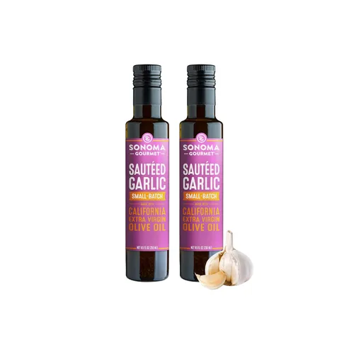 Sonoma Gourmet: Aceite de oliva con sabor a ajo salteado | Aceite de oliva virgen extra 100% California | 8.5 onzas líquidas (paquete de 2)