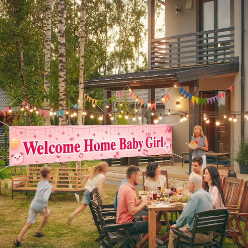 Miniatura 7 de Labakita Cartel de bienvenida a casa para bebé, pancarta grande con texto en inglés "It's a Girl" para baby shower, decoración de baby shower rosa