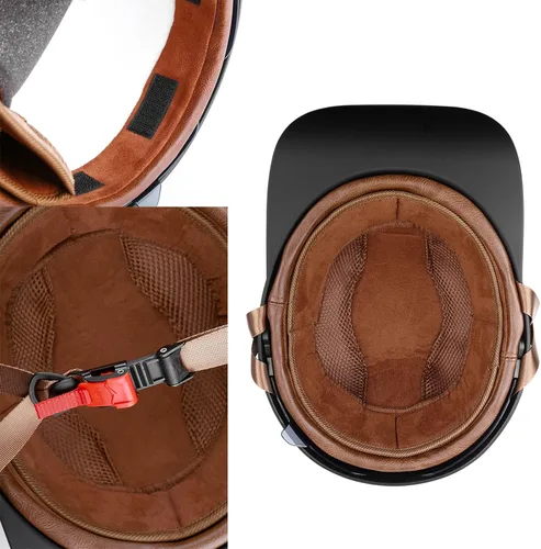 Miniatura 4 de Casco abierto de estilo vintage retro para motocicleta, gorra de béisbol, medios cascos con lente desplegable para hombres y mujeres, ciclomotor