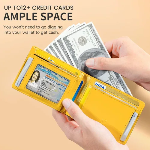Miniatura 4 de GSOIAX Billetera delgada para hombre con bloqueo RFID, carteras plegables para hombres, minimalista, de piel auténtica, fibra de carbono, tarjetero