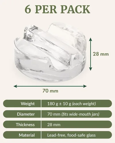 Miniatura 2 de Elementi Juego de 6 pesas de fermentación – Pesas de fermentación y conservas para tarros Mason de boca ancha – Vidrio de soda y lima altamente