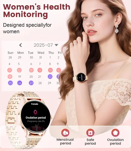 Miniatura 5 de Relojes inteligentes para mujeres con pantalla AMOLED de 1.32", llamadas por Bluetooth, 121 modos deportivos, monitor de frecuencia cardíaca
