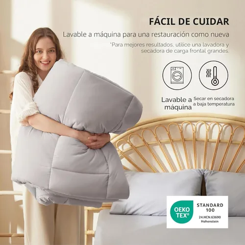 Miniatura 5 de Bedsure - Edredón de color liso Gris claro