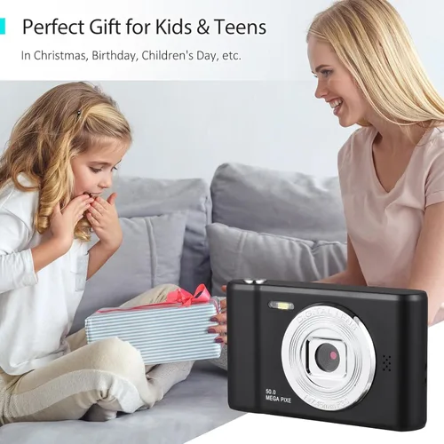 Miniatura 4 de Acuvar Cámara digital, cámara FHD 1080P para niños, cámara de 50 MP para apuntar y disparar con zoom de 16X antivibración, cámara pequeña portátil