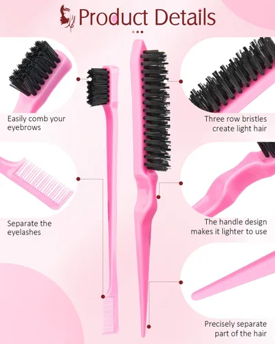 Miniatura 4 de Aigee Juego de 8 Peines para Peinado Incluye 4 Herramientas Topsy para Cola de Cabello de 2 Estilos de Peine Cola de Rata, 1 Cepillo de Cerdas