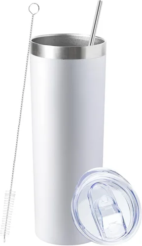 Miniatura 33 de Vaso delgado de 20 onzas con tapa y pajita, vaso de acero inoxidable aislado al vacío, taza de café de doble pared a prueba de fugas, vaso térmico