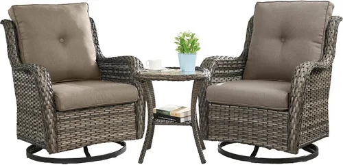 Miniatura 113 de HUMMUH Sillas Mecedoras Giratorias de Mimbre para Patio Exterior con Respaldo Alto, Sillas Deslizantes de Ratán PE, Juego de Muebles de Patio de 4