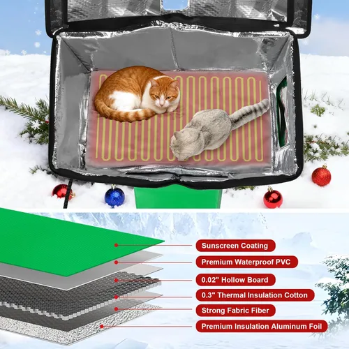 Miniatura 5 de Casa climatizada para gatos al aire libre resistente a la intemperie con almohadilla térmica extraíble para invierno, refugio aislado exterior