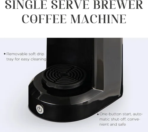 Miniatura 3 de Cafetera individual K Cup para café en cápsulas y molido, filtro permanente, café con tanque de 6-14 onzas botón de una pulsación, negra Negro
