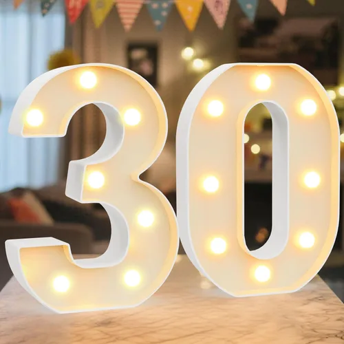 Miniatura 72 de Letrero de números con luz LED de marquesina, letrero de números de cumpleaños iluminado para decoración de fiesta de cumpleaños, pared de bar