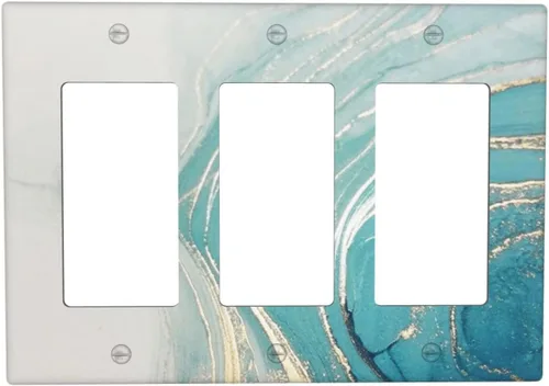 Miniatura 92 de Cubierta de placa de interruptor de luz de 2 cuadrillas con diseño abstracto de mármol verde de acuarela verde azulado, combinación de una sola