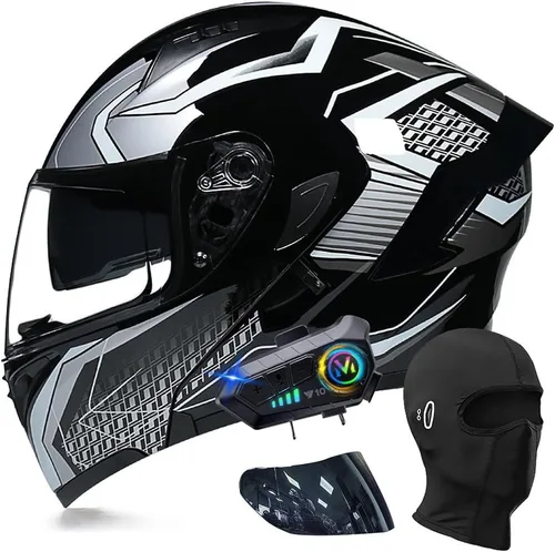 Miniatura 15 de Cascos modulares de motocicleta con Bluetooth, aprobados por DOT, casco de motocicleta de cara completa abatible con doble visera, con altavoces