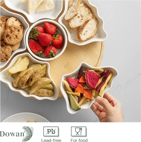 Miniatura 8 de DOWAN Bandeja y platos giratorios de 360°, cuencos divididos de 12 pulgadas para fiestas, decoración de cocina, platos extraíbles para papas fritas