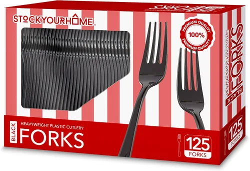 Tenedores de plástico (125 unidades), cubiertos desechables para cena, utensilios resistentes, cubiertos pesados para fiestas, cubiertos a granel en