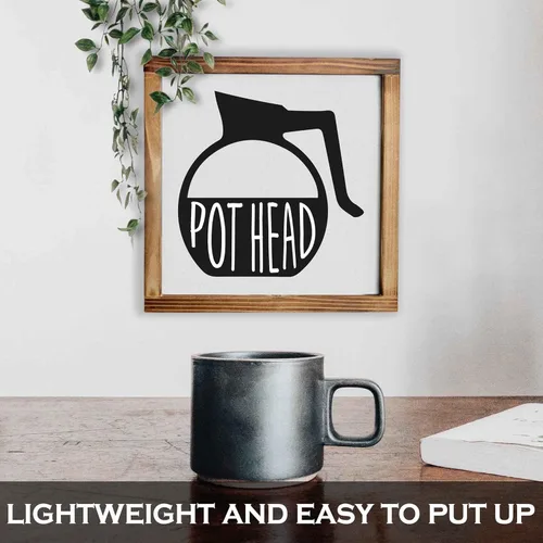 Miniatura 5 de Letrero de café con la frase en inglés «Pot Head» (Amante del café) de 12 x 12 pulgadas, para decoración de pared, cocina, estación de café