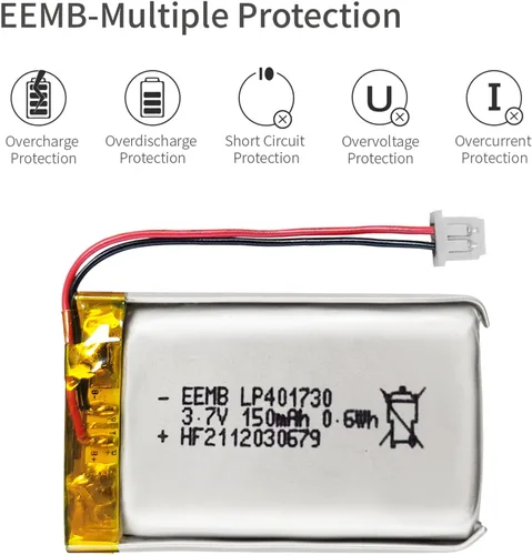 Miniatura 4 de EEMB Paquete de 4 baterías de polímero de litio 3.7 V 150 mAh 401730 Lipo batería recargable con conector Molex de cable para altavoz y dispositivo