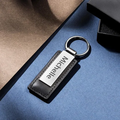 Miniatura 2 de Personalized Keychains Engraved Metal or Leather Keychain Custom Key Chain for Car Keys Father's Day Gift