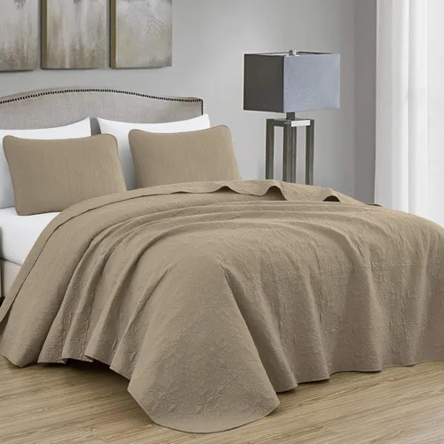 Miniatura 28 de Chezmoi Collection Luca - Juego de colcha de gran tamaño de 3 piezas, tamaño Queen, color beige, colcha de microfibra ligera de 100 x 106 pulgadas