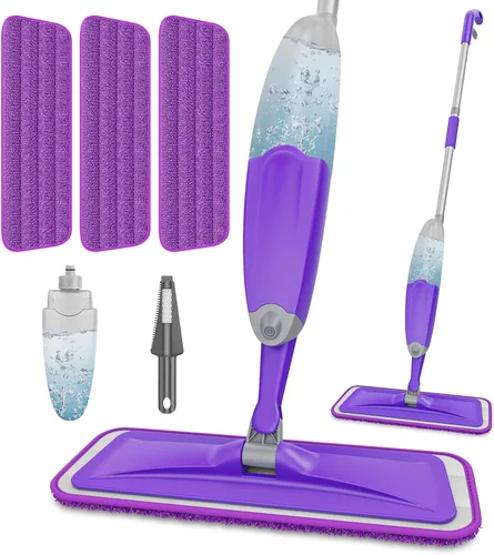 HOMTOYOU - Trapeadores de aerosol para limpieza de pisos: mopa húmeda para madera dura, azulejos, laminados, vinilo - 3 almohadillas de microfibra